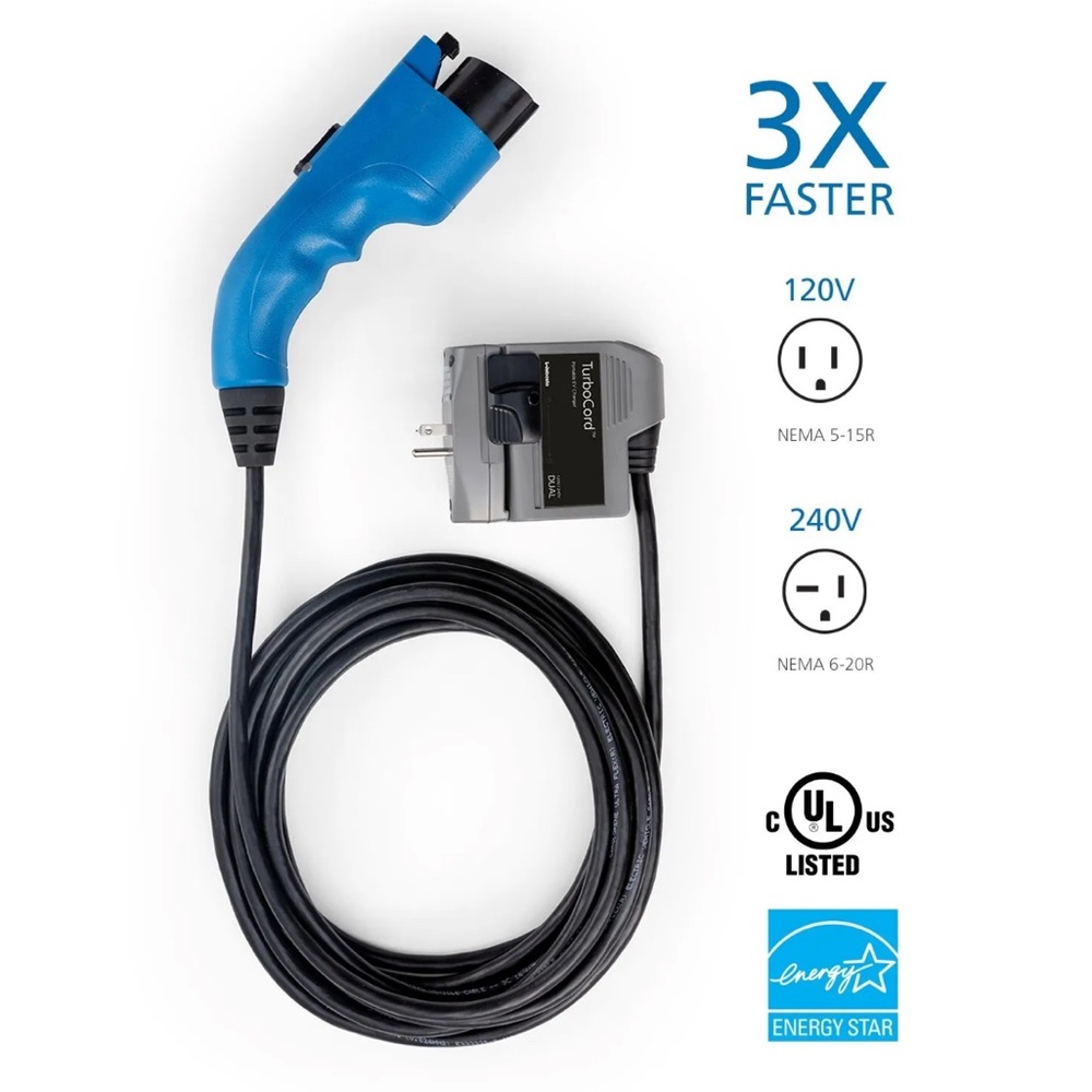 NEW TurboCord Portable EV Car Charger Dual Voltage 12A/16A 120V/240V